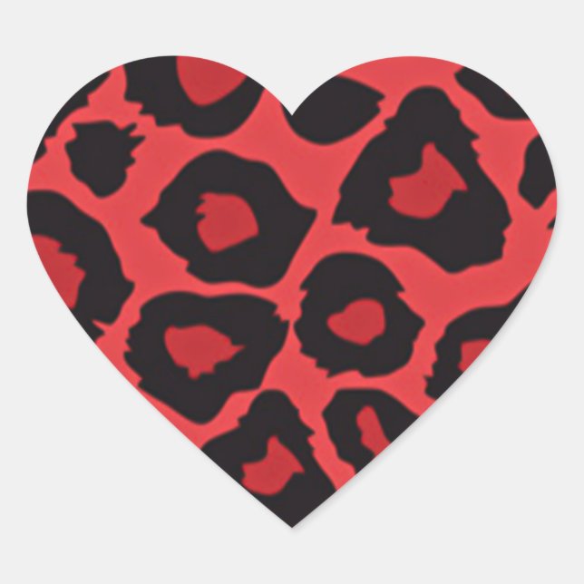 RAB Rockabilly Leopard Print Red Black Herz-Aufkleber (Vorderseite)