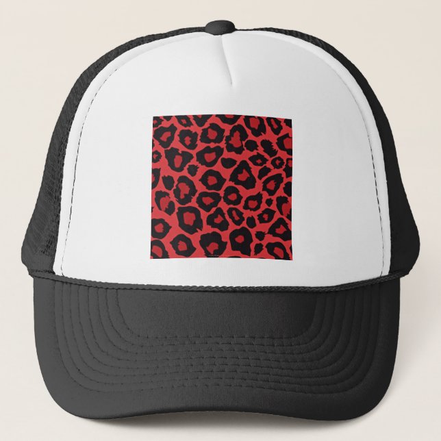 RAB Rockabilly Leopard Print Red Black Truckerkappe (Vorderseite)