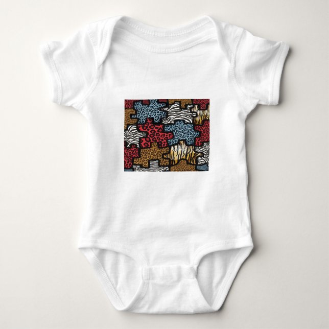 RAB Rockabilly Leopard Zebra Puzzle Druckgeschenke Baby Strampler (Vorderseite)