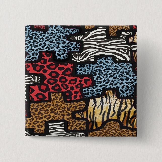 RAB Rockabilly Leopard Zebra Puzzle Druckgeschenke Button (Vorderseite)