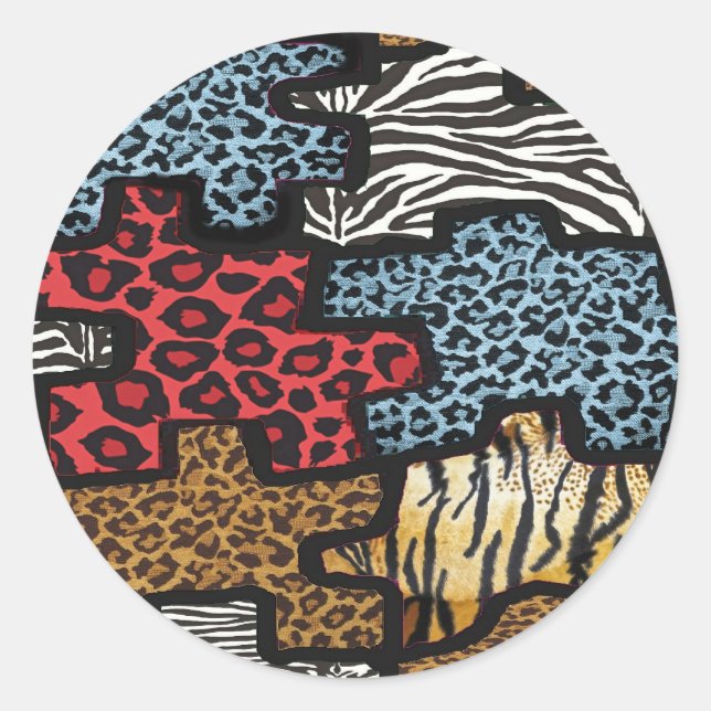 RAB Rockabilly Leopard Zebra Puzzle Druckgeschenke Runder Aufkleber (Vorderseite)