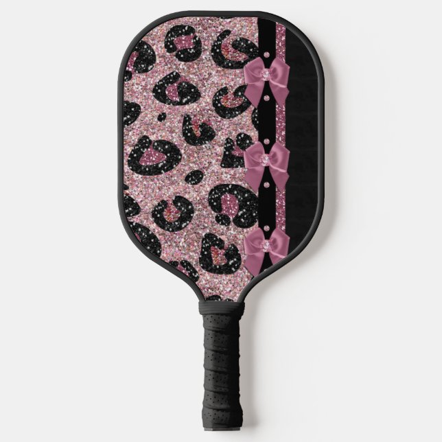 RAB Rockabilly Pink Leopard Print Ribbon Bow Pickleball Schläger (Vorderseite)
