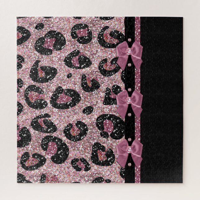RAB Rockabilly Pink Leopard Print Ribbon Bows (Vertikal)