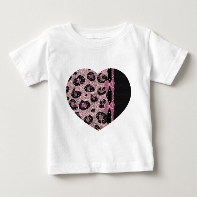 RAB Rockabilly Pink Leopard Print Ribbon Bows Baby T-shirt (Vorderseite)