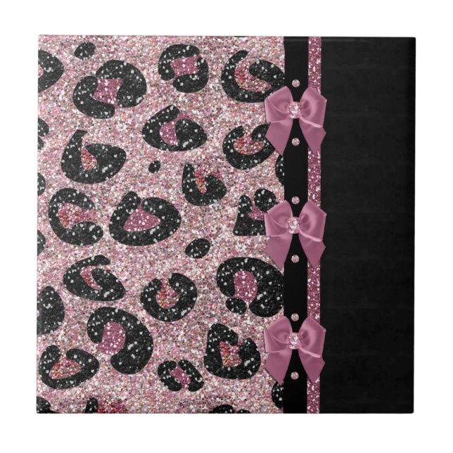 RAB Rockabilly Pink Leopard Print Ribbon Bows Fliese (Vorderseite)