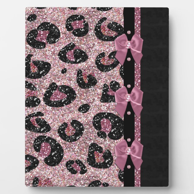 RAB Rockabilly Pink Leopard Print Ribbon Bows Fotoplatte (Vorderseite)