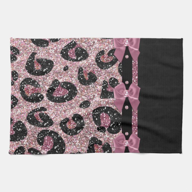 RAB Rockabilly Pink Leopard Print Ribbon Bows Handtuch (Horizontal)