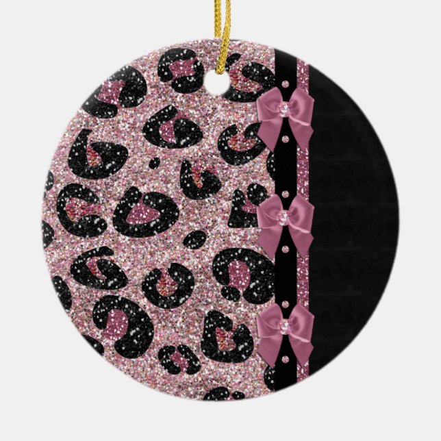 RAB Rockabilly Pink Leopard Print Ribbon Bows Keramik Ornament (Vorne)