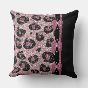 RAB Rockabilly Pink Leopard Print Ribbon Bows Kissen