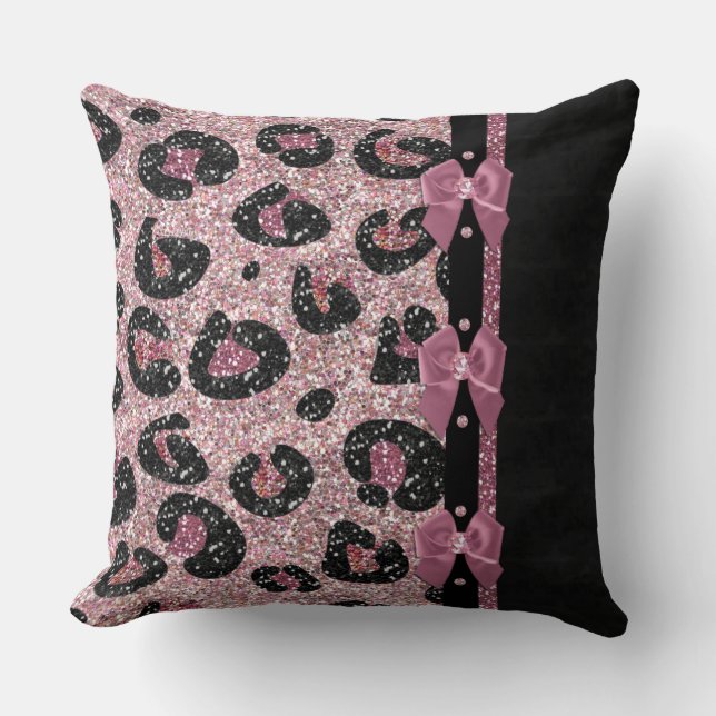 RAB Rockabilly Pink Leopard Print Ribbon Bows Kissen (Vorderseite)