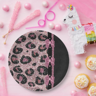 RAB Rockabilly Pink Leopard Print Ribbon Bows Pappteller