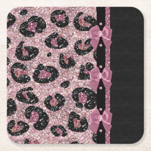 RAB Rockabilly Pink Leopard Print Ribbon Bows Rechteckiger Pappuntersetzer