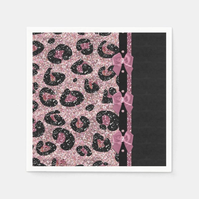 RAB Rockabilly Pink Leopard Print Ribbon Bows Serviette (Vorderseite)