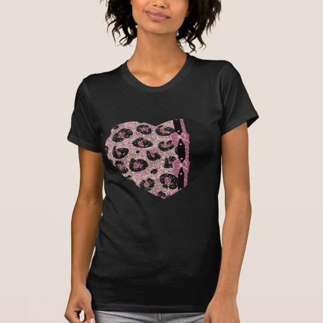 RAB Rockabilly Pink Leopard Print Ribbon Bows T-Shirt (Vorderseite)