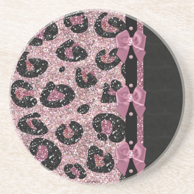 RAB Rockabilly Pink Leopard Print Ribbon Bows Untersetzer (Vorne)