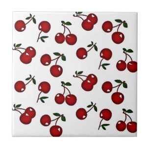 RAB Rockabilly Red Cherries on White Tile Fliese