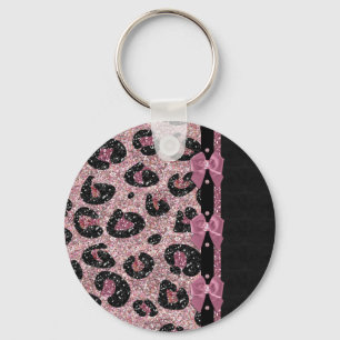 RAB Rockabilly Rosa Leoparden-Druck-Band-Schleifen Schlüsselanhänger