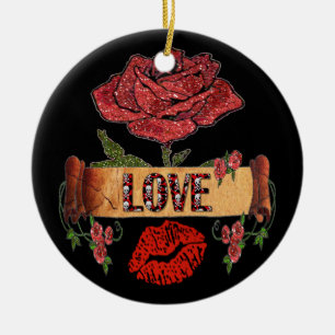 RAB Rockabilly Rosen, Liebe & Lippenstift Keramik Ornament