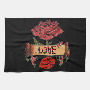 RAB Rockabilly Rosen, Liebe & Lippenstift Küchentuch