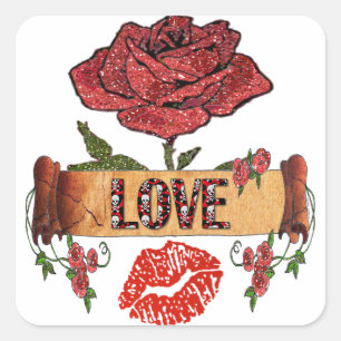 RAB Rockabilly Rosen, Liebe & Lippenstift Quadratischer Aufkleber
