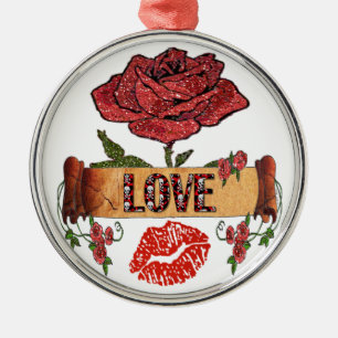 RAB Rockabilly Rosen, Liebe & Lippenstift Silbernes Ornament