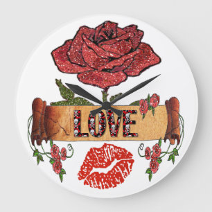 RAB Rockabilly Roses, Love & Lipstick Große Wanduhr