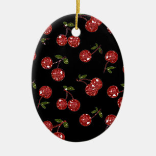 RAB Rockabilly Sehr Kirschen Kirschen Auf Schwarz Keramik Ornament