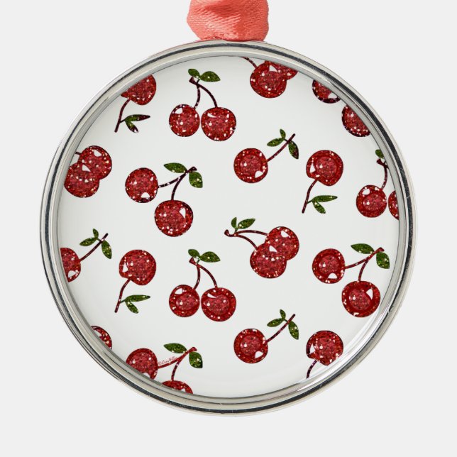 RAB Rockabilly sehr Kirschkerzen auf Weiß Silbernes Ornament (Vorne)