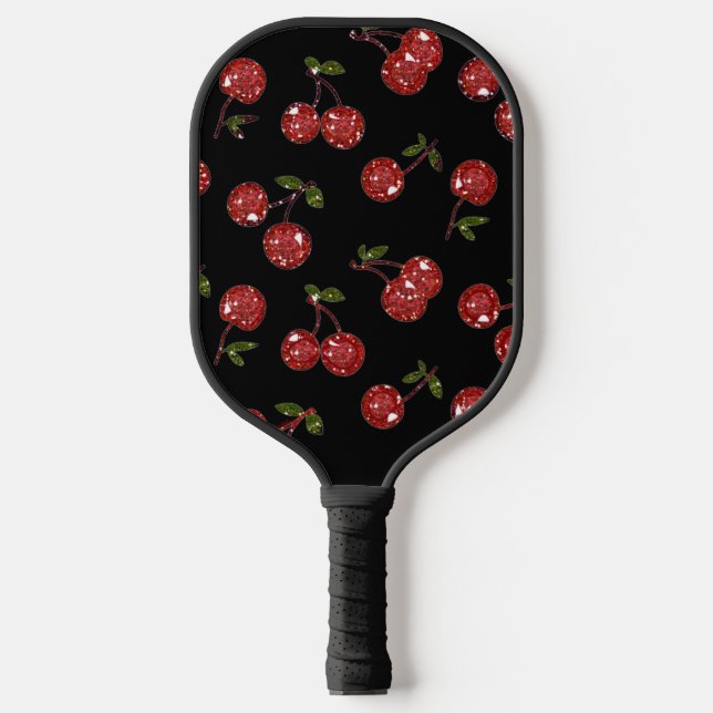 RAB Rockabilly sehr Kirschkirschen auf schwarz Pickleball Schläger (Vorderseite)