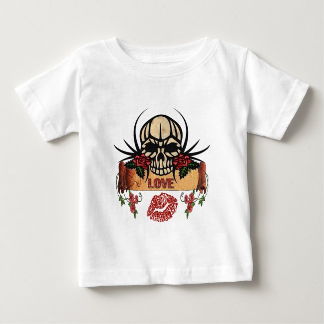 RAB Rockabilly Skull Rose Liebe Lipstick Baby T-shirt (Vorderseite)