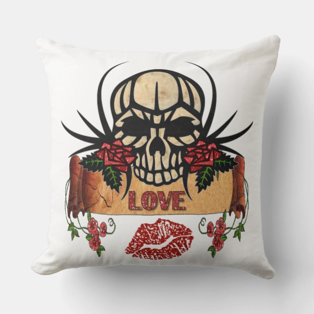 RAB Rockabilly Skull Rose Liebe Lipstick Kissen (Vorderseite)