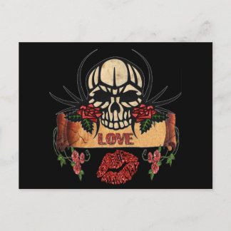 RAB Rockabilly Skull Rose Liebe Lipstick Postkarte