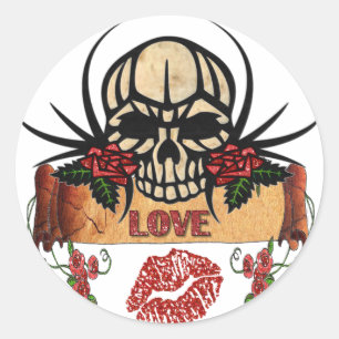 RAB Rockabilly Skull Rose Liebe Lipstick Runder Aufkleber