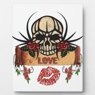 RAB Rockabilly Skull Roses Love Lipstick Fotoplatte