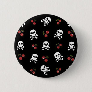 RAB Rockabilly Skulls and Cherries on Black Button