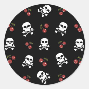 RAB Rockabilly Skulls and Cherries on Black Runder Aufkleber