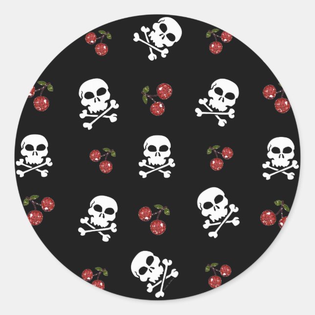 RAB Rockabilly Skulls and Cherries on Black Runder Aufkleber (Vorderseite)