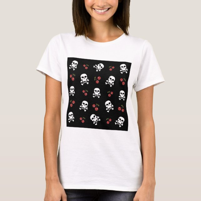 RAB Rockabilly Skulls and Cherries on Black T-Shirt (Vorderseite)