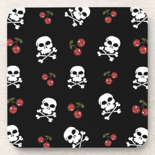 RAB Rockabilly Skulls and Cherries on Black Untersetzer