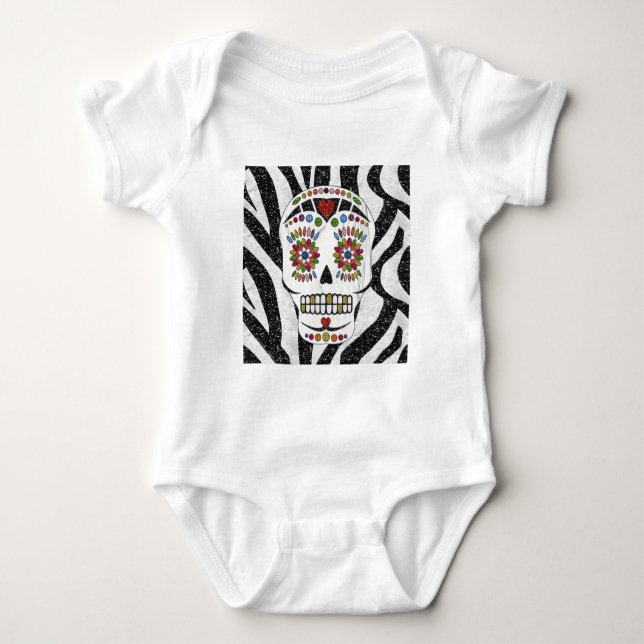 RAB Rockabilly Sugar Skull auf Zebra Print Baby Strampler (Vorderseite)