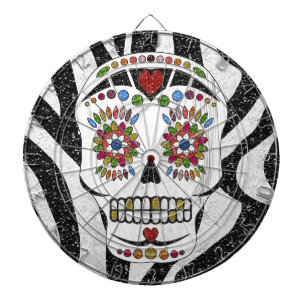 RAB Rockabilly Sugar Skull auf Zebra Print Dartscheibe