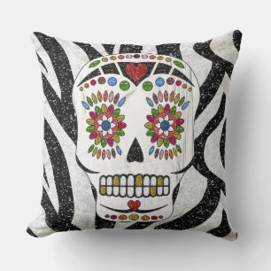 RAB Rockabilly Sugar Skull auf Zebra Print Kissen