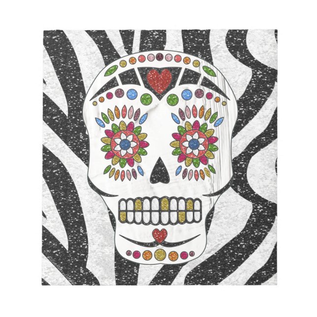 RAB Rockabilly Sugar Skull auf Zebra Print Notizblock (Vorderseite)