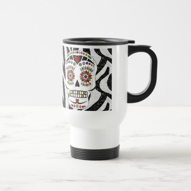 RAB Rockabilly Sugar Skull auf Zebra Print Reisebecher (Rechts)