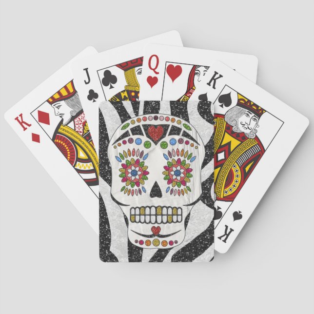 RAB Rockabilly Sugar Skull auf Zebra Print Spielkarten (Rückseite)