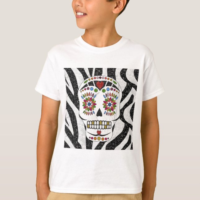 RAB Rockabilly Sugar Skull auf Zebra Print T-Shirt (Vorderseite)