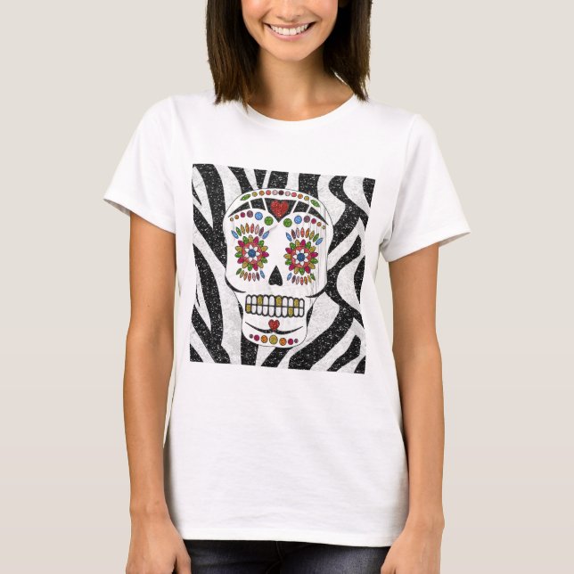 RAB Rockabilly Sugar Skull auf Zebra Print T-Shirt (Vorderseite)