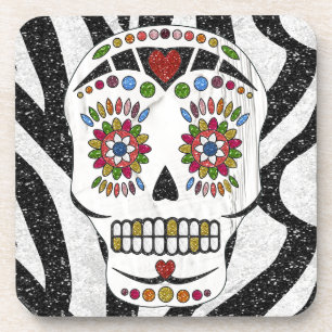RAB Rockabilly Sugar Skull auf Zebra Print Untersetzer