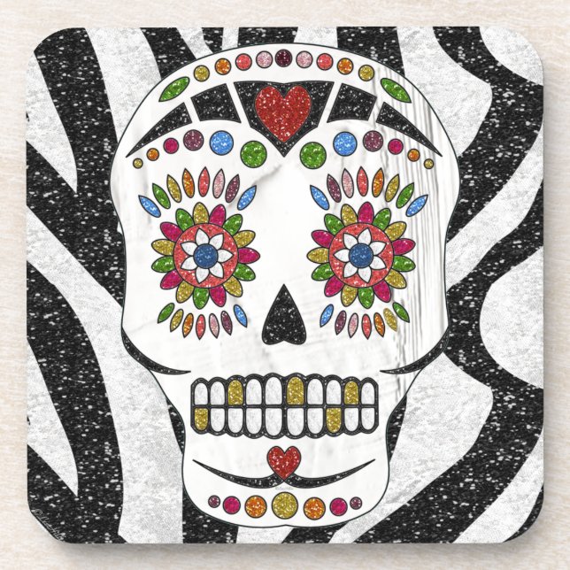 RAB Rockabilly Sugar Skull auf Zebra Print Untersetzer (Vorderseite)
