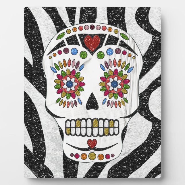 RAB Rockabilly Sugar Skull on Zebra Print Fotoplatte (Vorderseite)